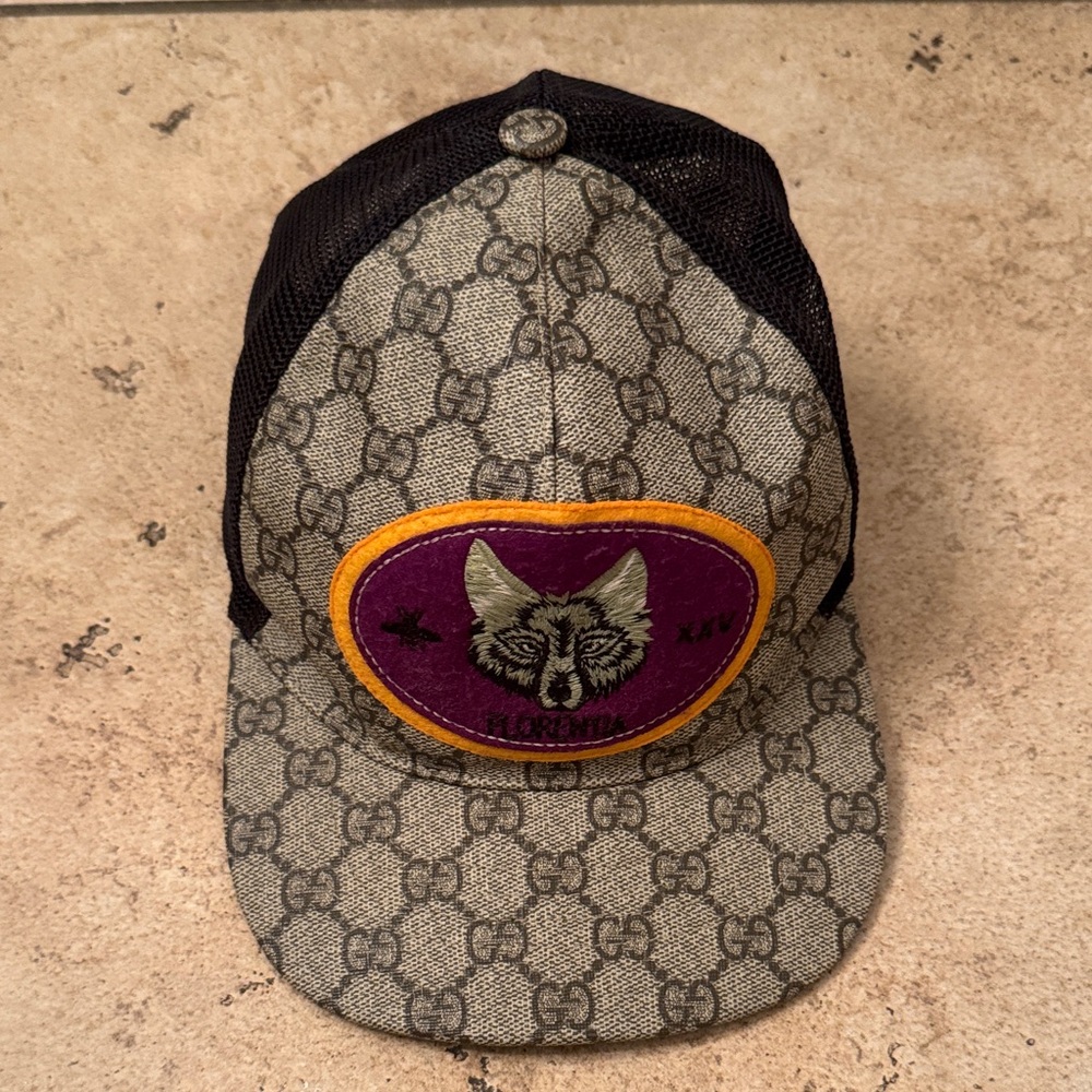 Gucci Beige and Black Cap with Wolf Emblem